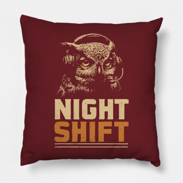 Night Shift Owl Headphones Tee for Late-Night Coders Pillow by TuncGK