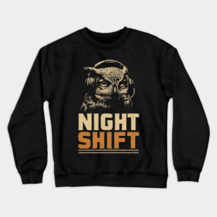 Night Shift Owl Headphones Tee for Late-Night Coders Crewneck Sweatshirt
