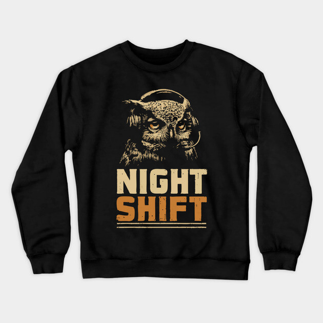 Night Shift Owl Headphones Tee for Late-Night Coders Crewneck Sweatshirt by TuncGK