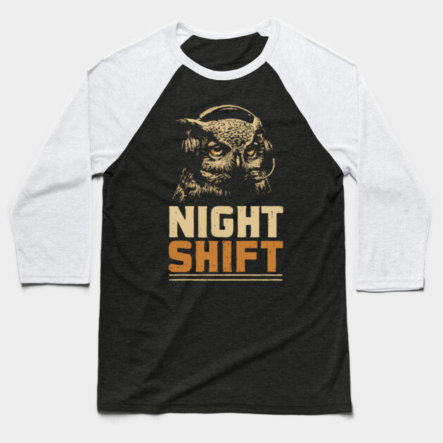 Night Shift Owl Headphones Tee for Late-Night Coders Baseball T-Shirt by TuncGK