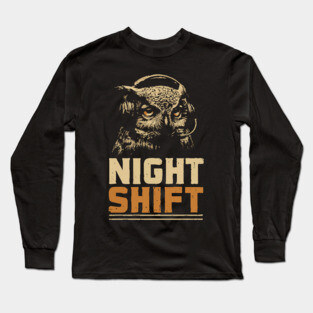 Night Shift Owl Headphones Tee for Late-Night Coders Long Sleeve T-Shirt
