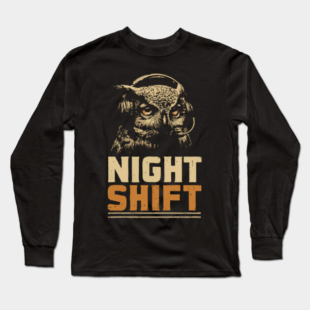 Night Shift Owl Headphones Tee for Late-Night Coders Long Sleeve T-Shirt by TuncGK