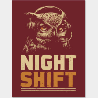 Night Shift Owl Headphones Tee for Late-Night Coders Posters and Art