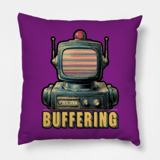 Buffering Robot Retro TV Head Tee for Tech Fatigue & Digital Burnout Pillow