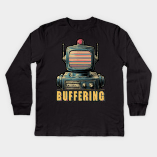 Buffering Robot Retro TV Head Tee for Tech Fatigue & Digital Burnout Kids Long Sleeve T-Shirt