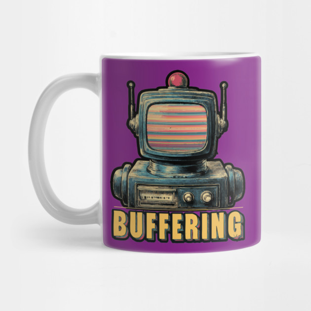 Buffering Robot Retro TV Head Tee for Tech Fatigue & Digital Burnout by TuncGK