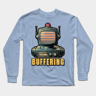 Buffering Robot Retro TV Head Tee for Tech Fatigue & Digital Burnout Long Sleeve T-Shirt