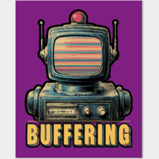 Buffering Robot Retro TV Head Tee for Tech Fatigue & Digital Burnout Posters and Art