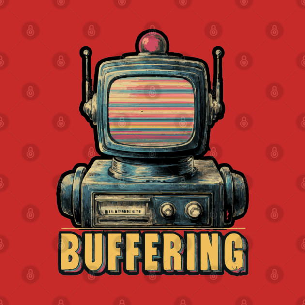 Buffering Robot Retro TV Head Tee for Tech Fatigue & Digital Burnout by TuncGK