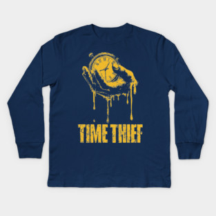 Time Thief Melting Clock Shirt for Burnouts & Existential Thinkers Kids Long Sleeve T-Shirt