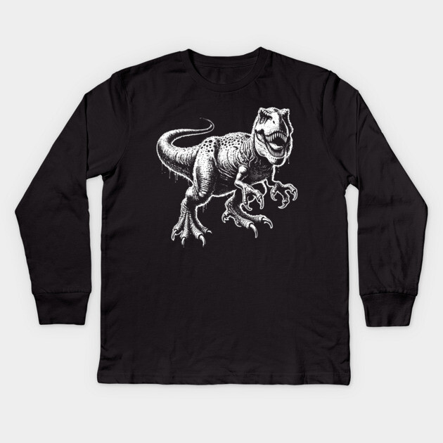 T-Rex Dinosaur Kids Long Sleeve T-Shirt by Silly Me Studio