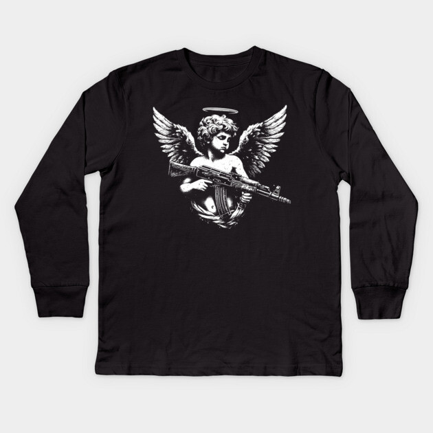 Armed Cherub Kids Long Sleeve T-Shirt by Silly Me Studio