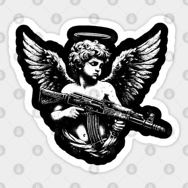Armed Cherub Sticker by Silly Me Studio