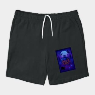 Neon Halloween Jack-o’-Lantern with Witch, Cat & Spiders – Vaporwave Night Scene Shorts