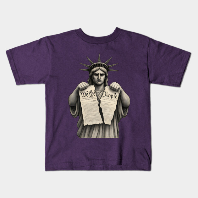 Statue of Liberty Tearing Constitution Kids T-Shirt by WarFX Designs