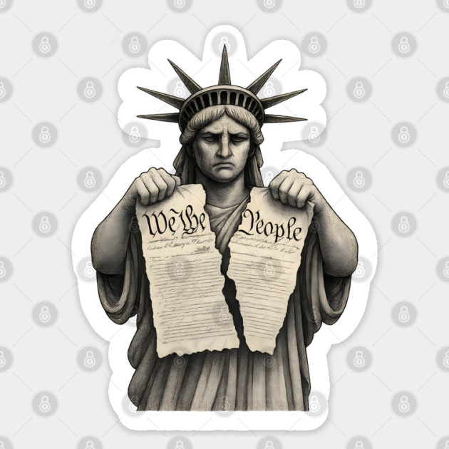 Statue of Liberty Tearing Constitution Sticker by WarFX Designs