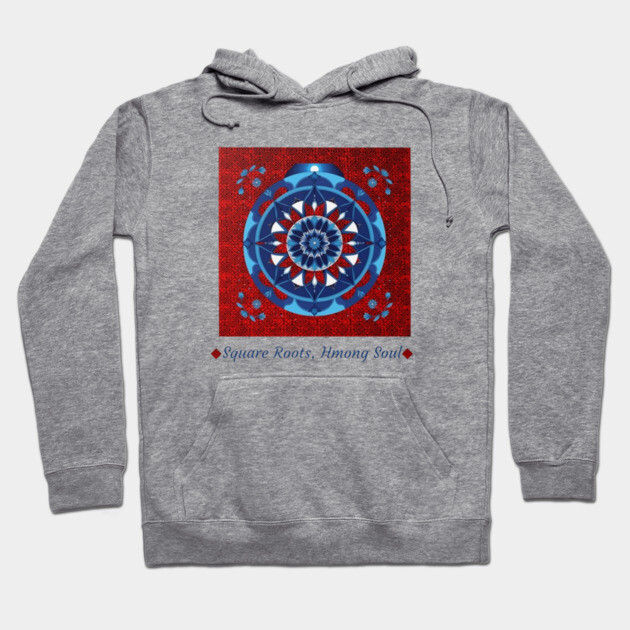 Square Roots, Hmong Soul – Tribal Mandala in Red & Blue Hoodie by Pimcolle