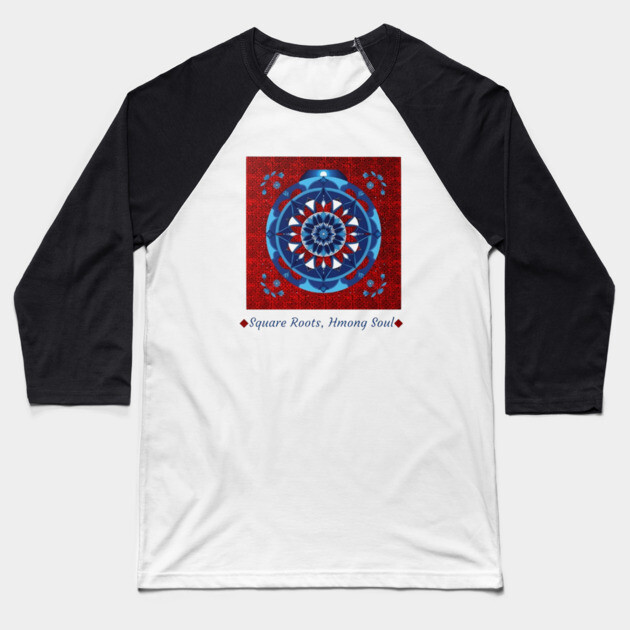 Square Roots, Hmong Soul – Tribal Mandala in Red & Blue Baseball T-Shirt by Pimcolle