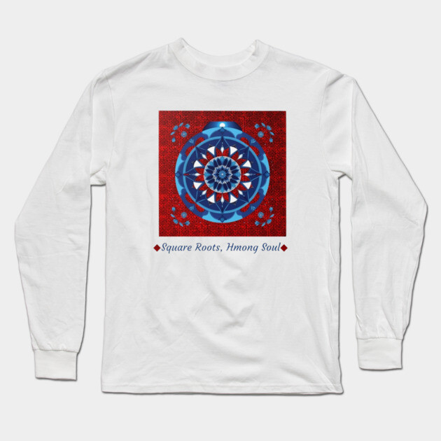 Square Roots, Hmong Soul – Tribal Mandala in Red & Blue Long Sleeve T-Shirt by Pimcolle