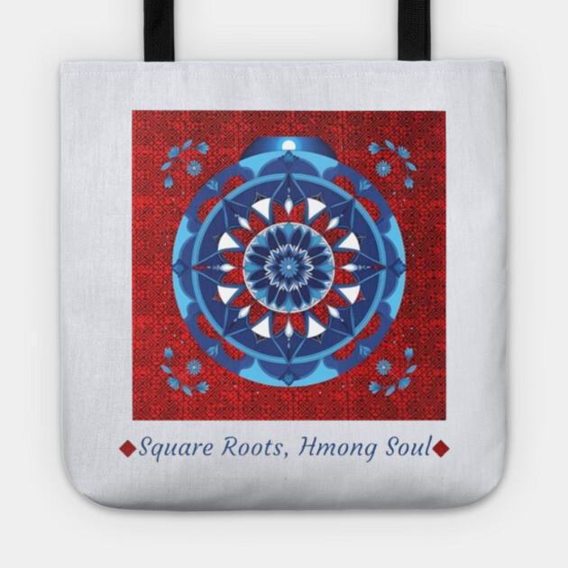 Square Roots, Hmong Soul – Tribal Mandala in Red & Blue Tote by Pimcolle