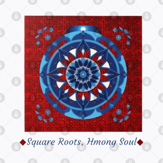 Square Roots, Hmong Soul – Tribal Mandala in Red & Blue by Pimcolle