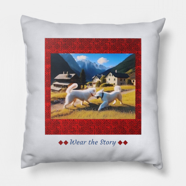 Wear the Story – Hmong Red Frame & Village Companions Pillow by Pimcolle