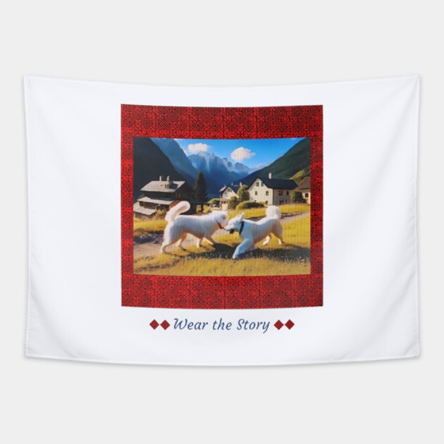 Wear the Story – Hmong Red Frame & Village Companions Tapestry by Pimcolle