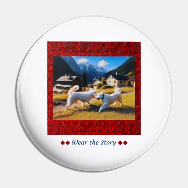 Wear the Story – Hmong Red Frame & Village Companions Pin by Pimcolle