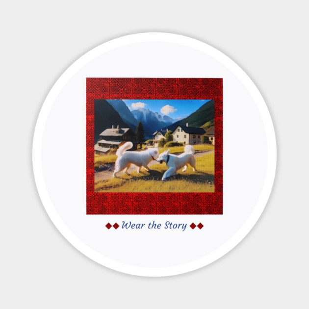 Wear the Story – Hmong Red Frame & Village Companions Magnet by Pimcolle