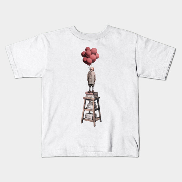 Dream Higher - Surreal Balloon Boy Art Kids T-Shirt by TuncGK