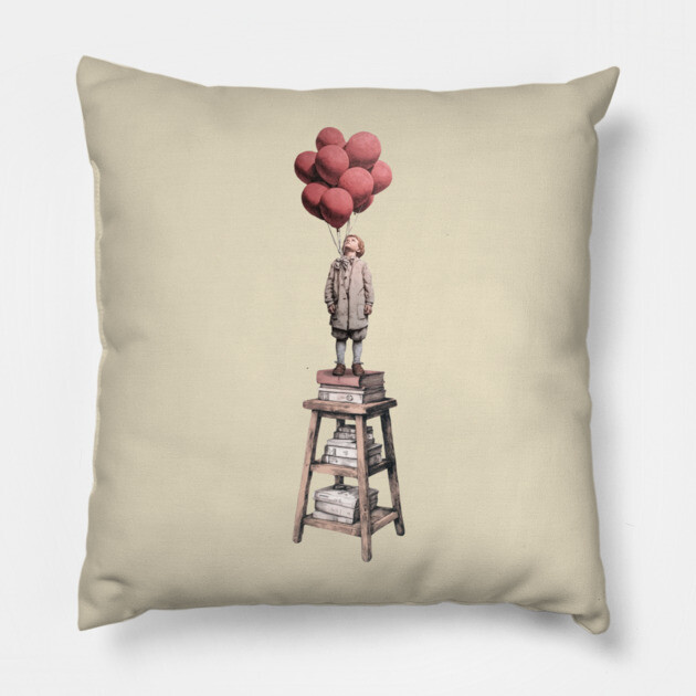 Dream Higher - Surreal Balloon Boy Art Pillow by TuncGK