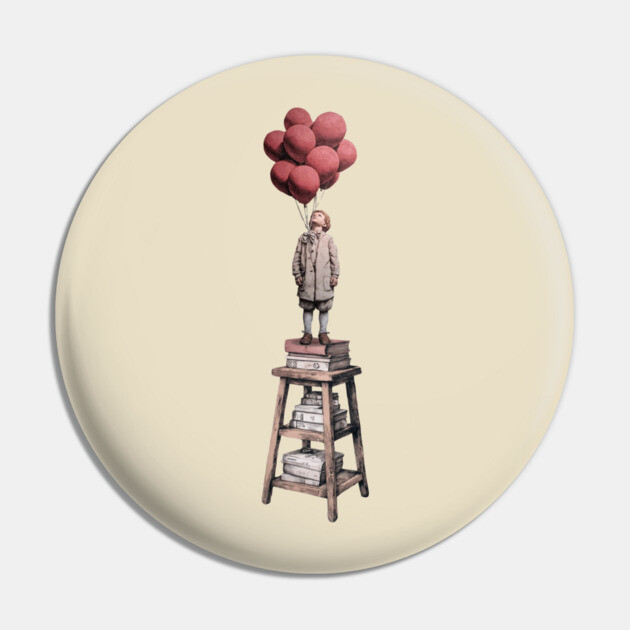 Dream Higher - Surreal Balloon Boy Art Pin by TuncGK
