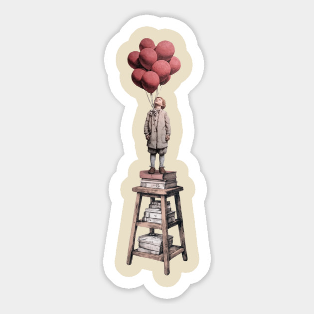 Dream Higher - Surreal Balloon Boy Art Magnet by TuncGK