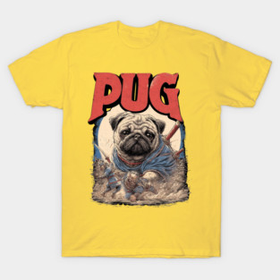 Epic Pug Warrior Crushing Enemies - Fantasy Dog Art T-Shirt