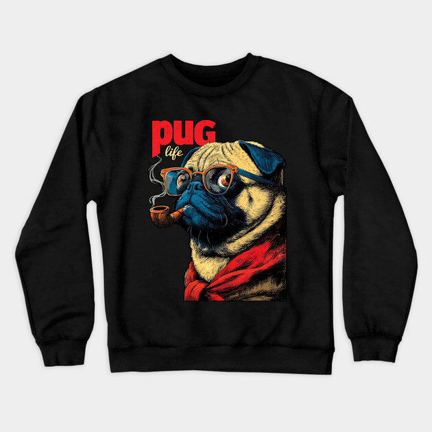 Pug Life - Sailor Captain Pug with Pipe Crewneck Sweatshirt by TuncGK