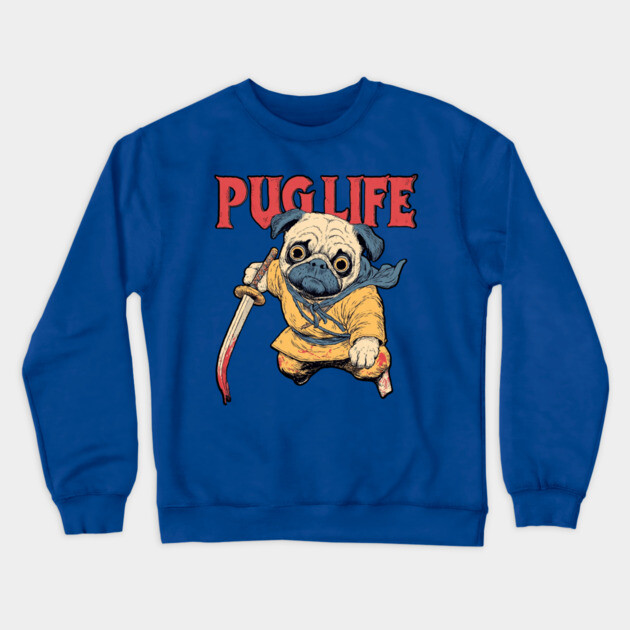Pug Life Warrior - Anime Style Fighter Pug Crewneck Sweatshirt by TuncGK
