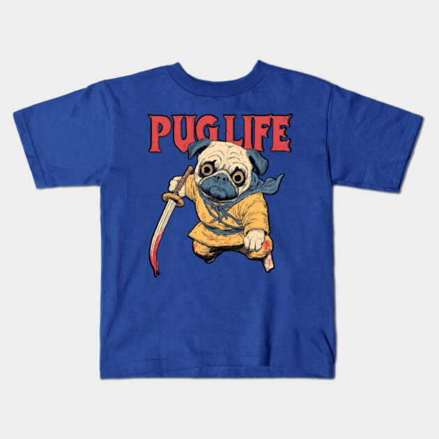 Pug Life Warrior - Anime Style Fighter Pug Kids T-Shirt by TuncGK