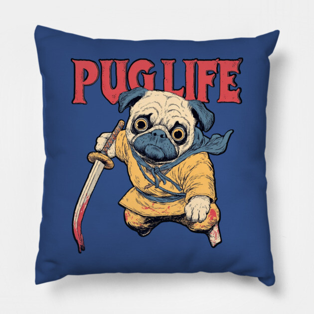 Pug Life Warrior - Anime Style Fighter Pug Pillow by TuncGK