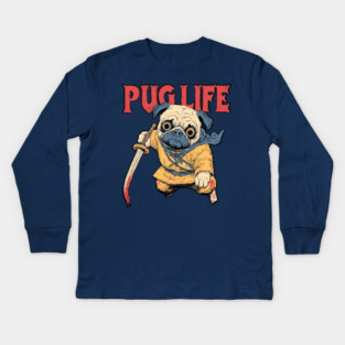 Pug Life Warrior - Anime Style Fighter Pug Kids Long Sleeve T-Shirt