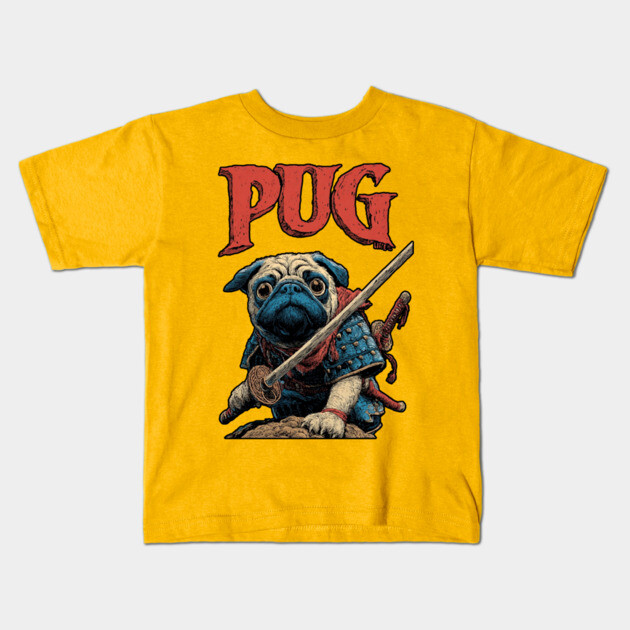 Pug Samurai - Honorable Warrior Dog Kids T-Shirt by TuncGK
