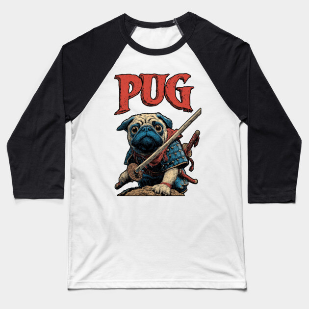 Pug Samurai - Honorable Warrior Dog Baseball T-Shirt by TuncGK