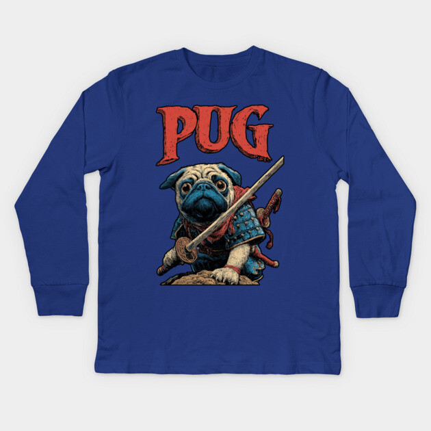 Pug Samurai - Honorable Warrior Dog Kids Long Sleeve T-Shirt by TuncGK