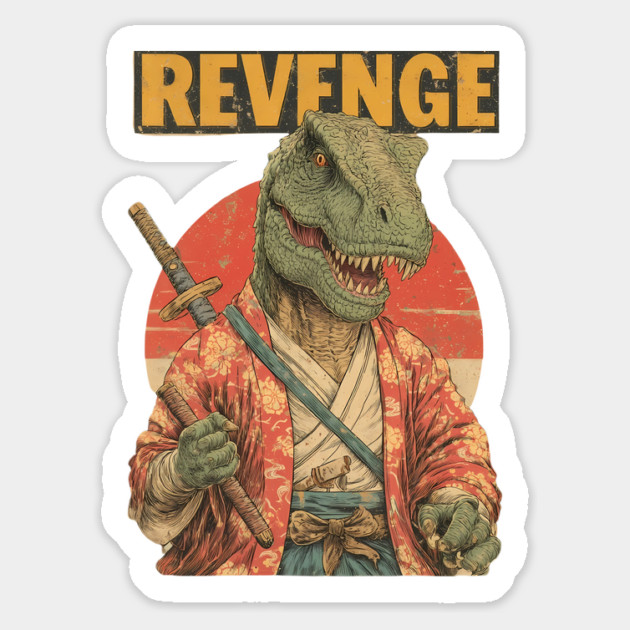 Samurai T-Rex Seeks Revenge - Dinosaur Warrior Art Magnet by TuncGK