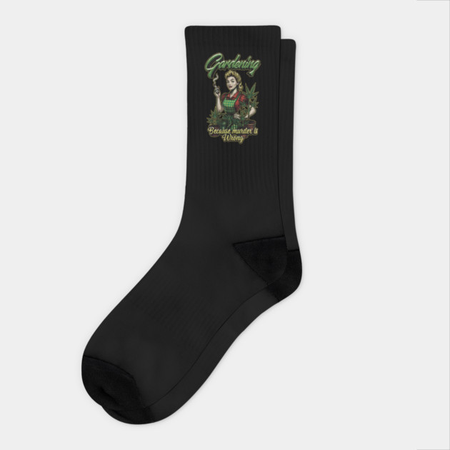 Gardening Because Murder Is Wrong – Retro Weed Plant Queen Socks by Wrongteeshirt