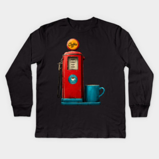 Coffee Stop - Vintage Gas Pump Caffeine Station Kids Long Sleeve T-Shirt