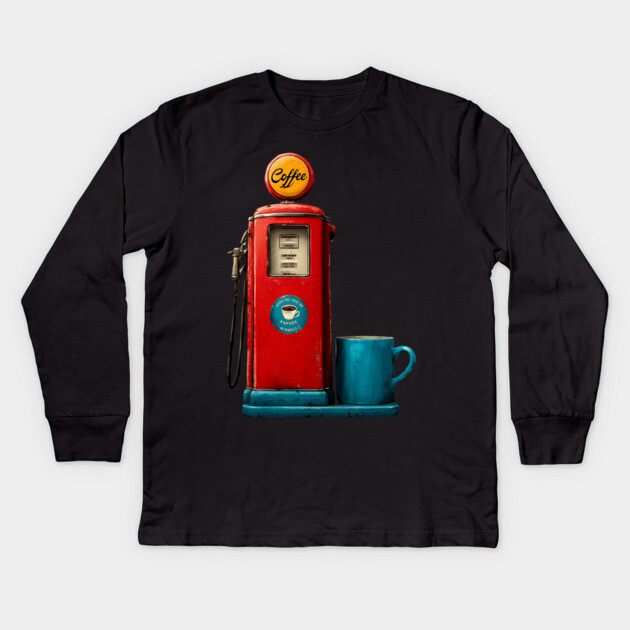 Coffee Stop - Vintage Gas Pump Caffeine Station Kids Long Sleeve T-Shirt by TuncGK