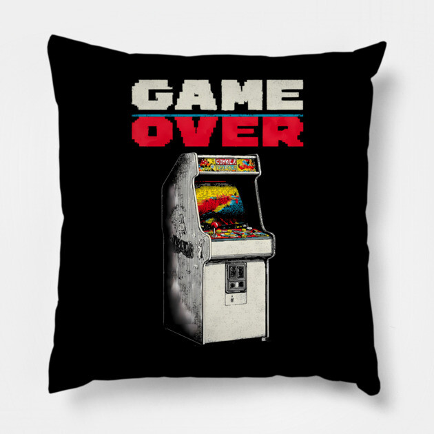Game Over - Retro Arcade Cabinet Classic Gaming Pillow by TuncGK