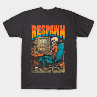 Respawn - Retro Computer Gamer Skeleton Design T-Shirt