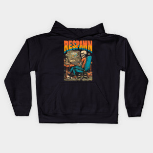 Respawn - Retro Computer Gamer Skeleton Design Kids Hoodie