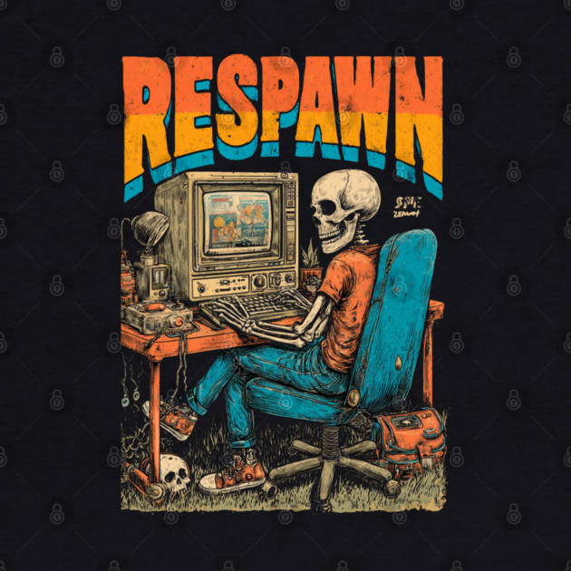 Respawn - Retro Computer Gamer Skeleton Design by TuncGK